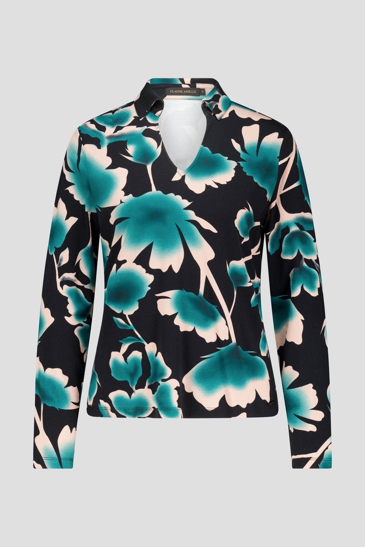 Polo noir à fleurs de Claude Arielle pour Femmes