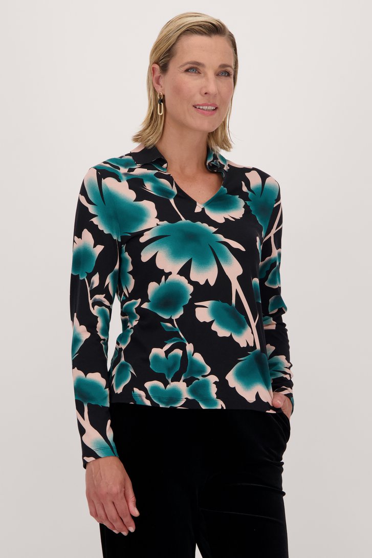 Polo noir à fleurs de Claude Arielle pour Femmes