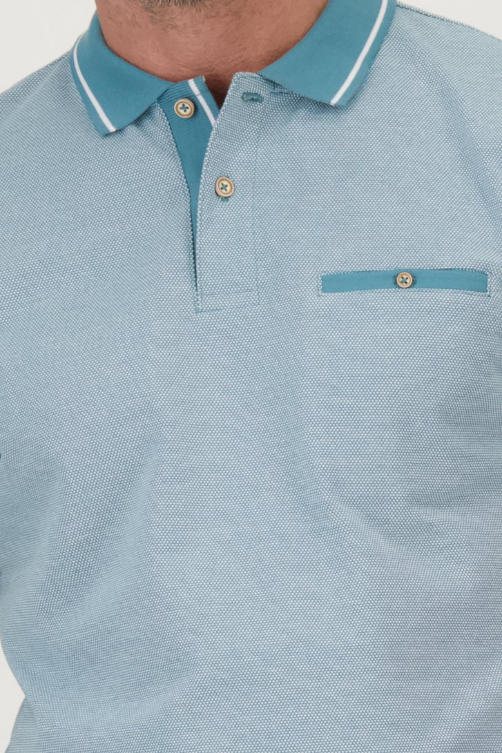 Polo turquoise à col rayé de Dansaert Blue pour Hommes