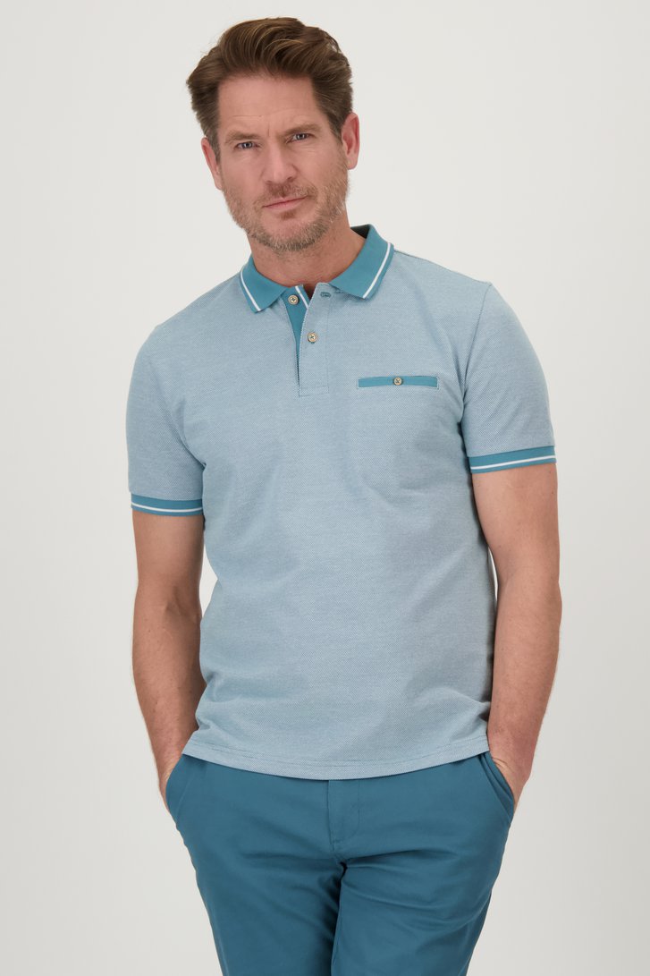 Polo turquoise à col rayé de Dansaert Blue pour Hommes
