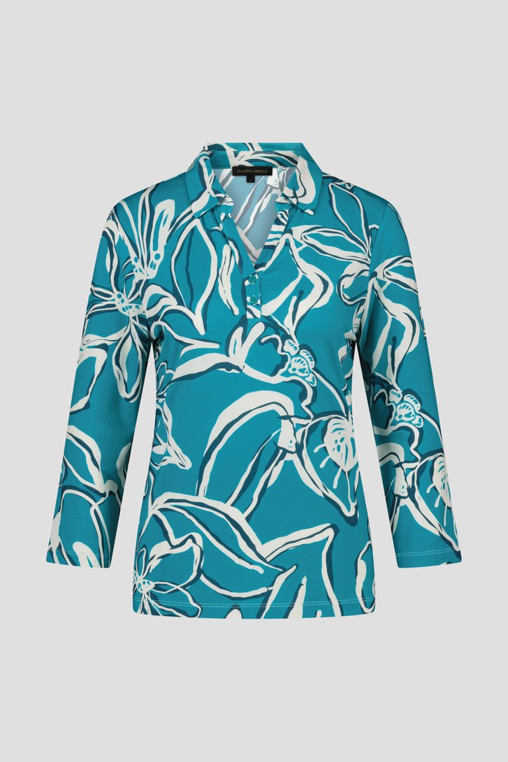 Polo turquoise avec imprimé écru de Claude Arielle pour Femmes