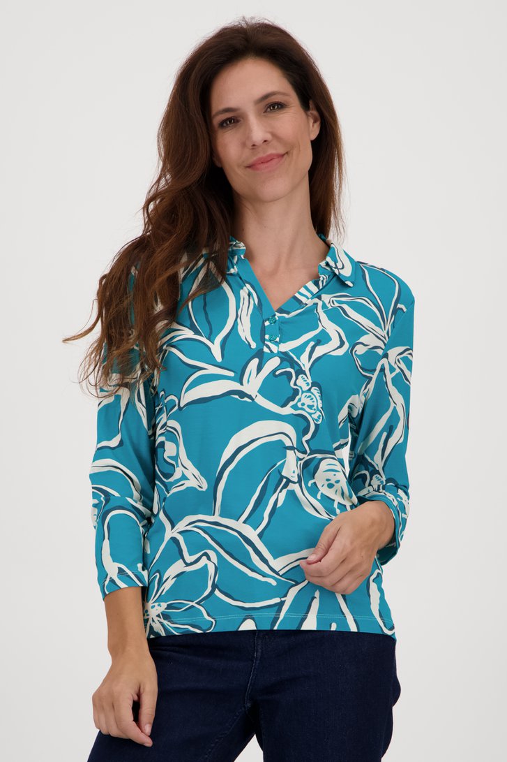 Polo turquoise avec imprimé écru de Claude Arielle pour Femmes
