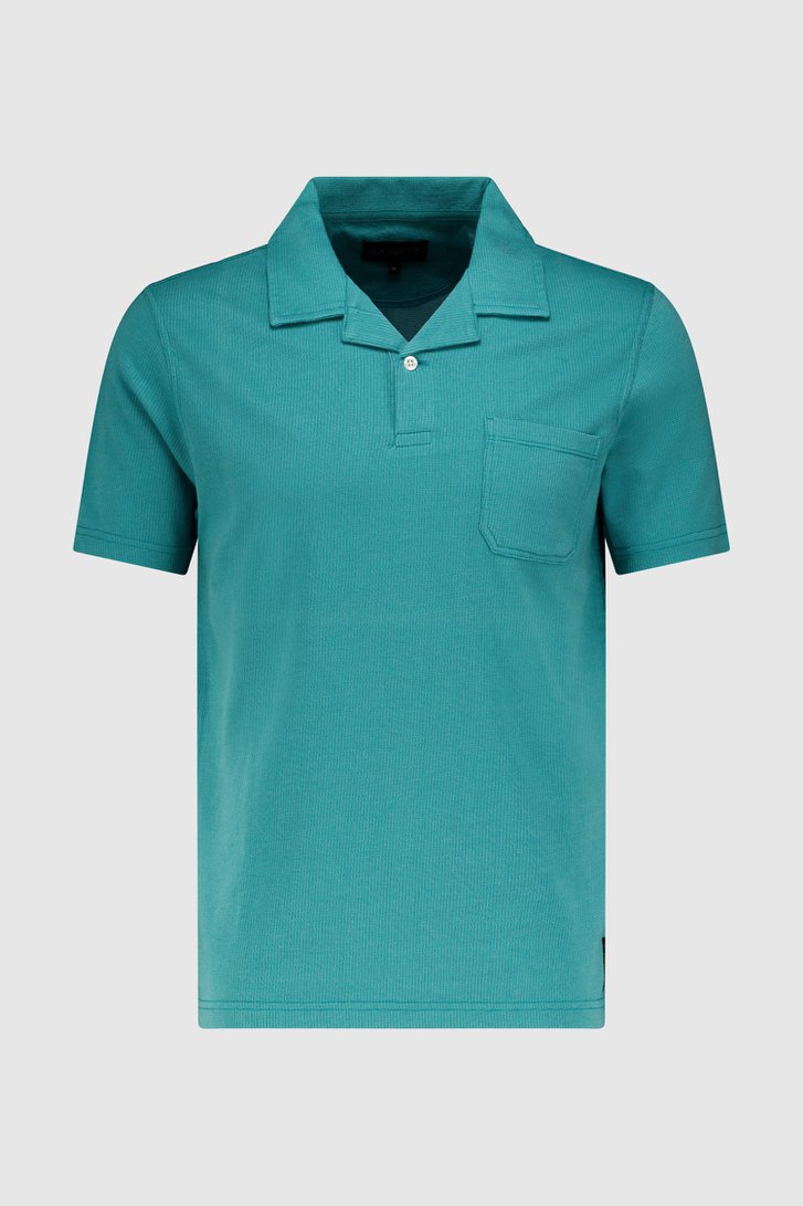 Polo turquoise avec motif à carreaux subtil de Ravøtt pour Hommes