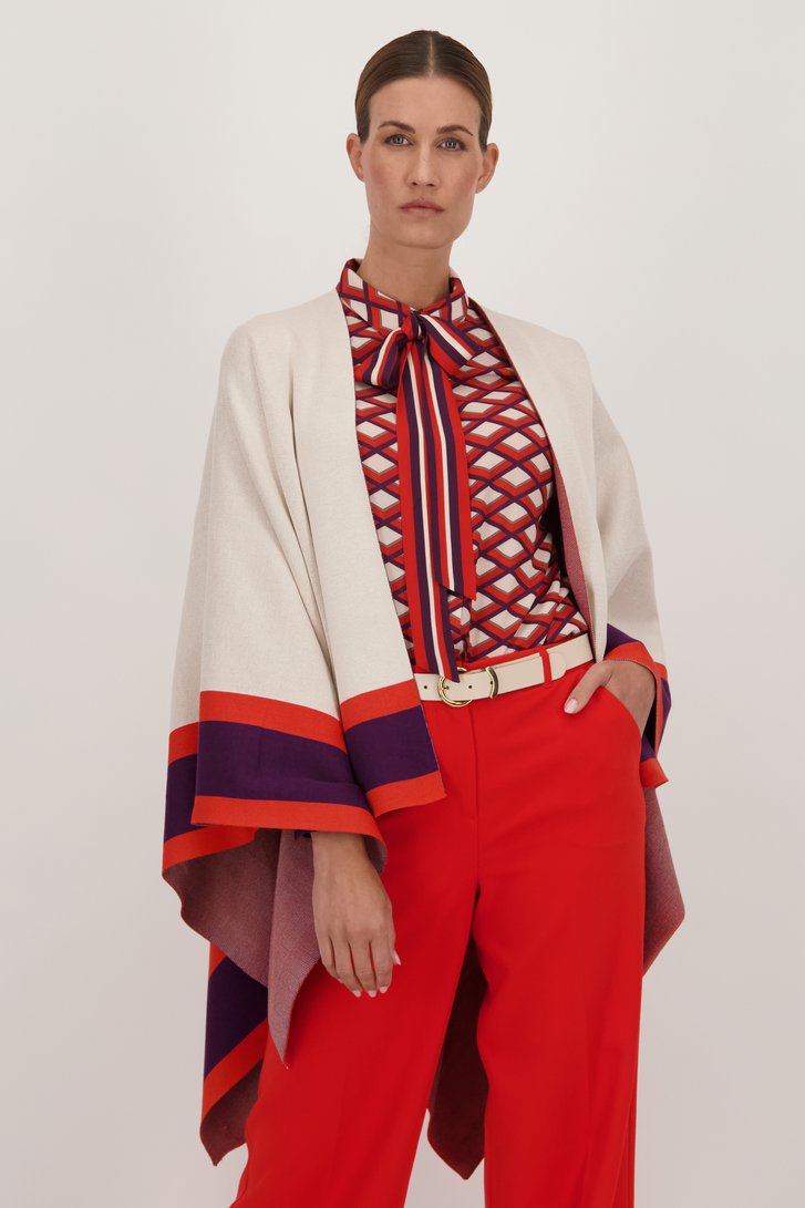 Poncho crème avec finition rouge-violet	 de D'Auvry pour Femmes