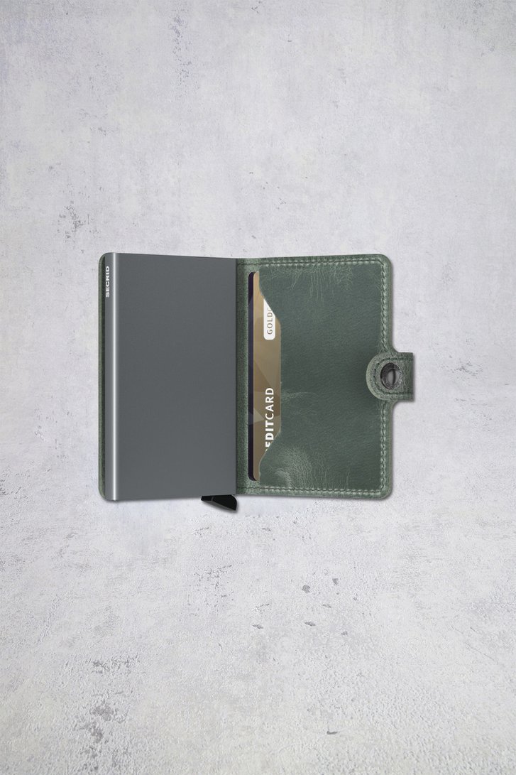 Détail de Porte-cartes en cuir vert à l’aspect vintage de Secri pour Hommes