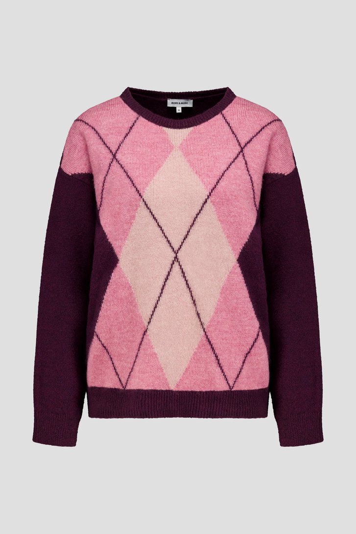 Photo produit 1 de Pull à carreaux bordeaux et rose de More & More pour Femmes