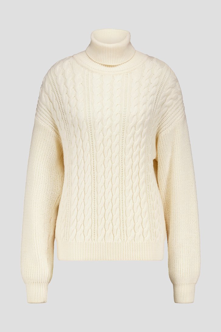 Pull à col roulé en tricot câblé écru de AC by Annelien Coorevits pour Femmes