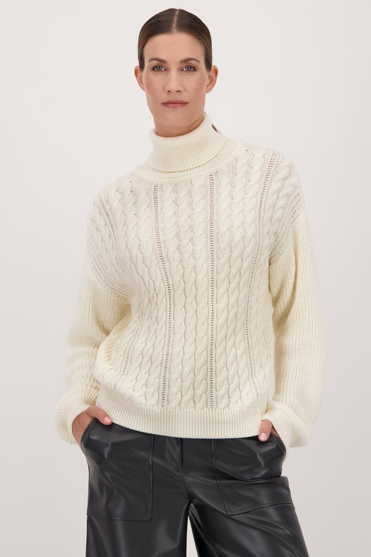 Pull à col roulé en tricot câblé écru de AC by Annelien Coorevits pour Femmes