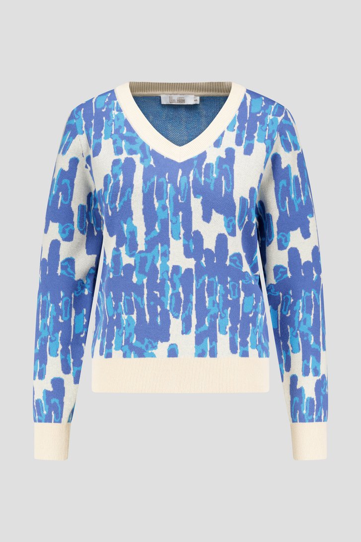 Pull à imprimé bleu et col en V de Liberty Loving nature pour Femmes