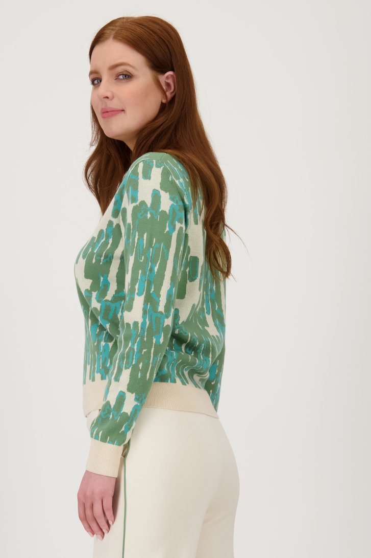 Pull à imprimé vert et col en V de Liberty Loving nature pour Femmes