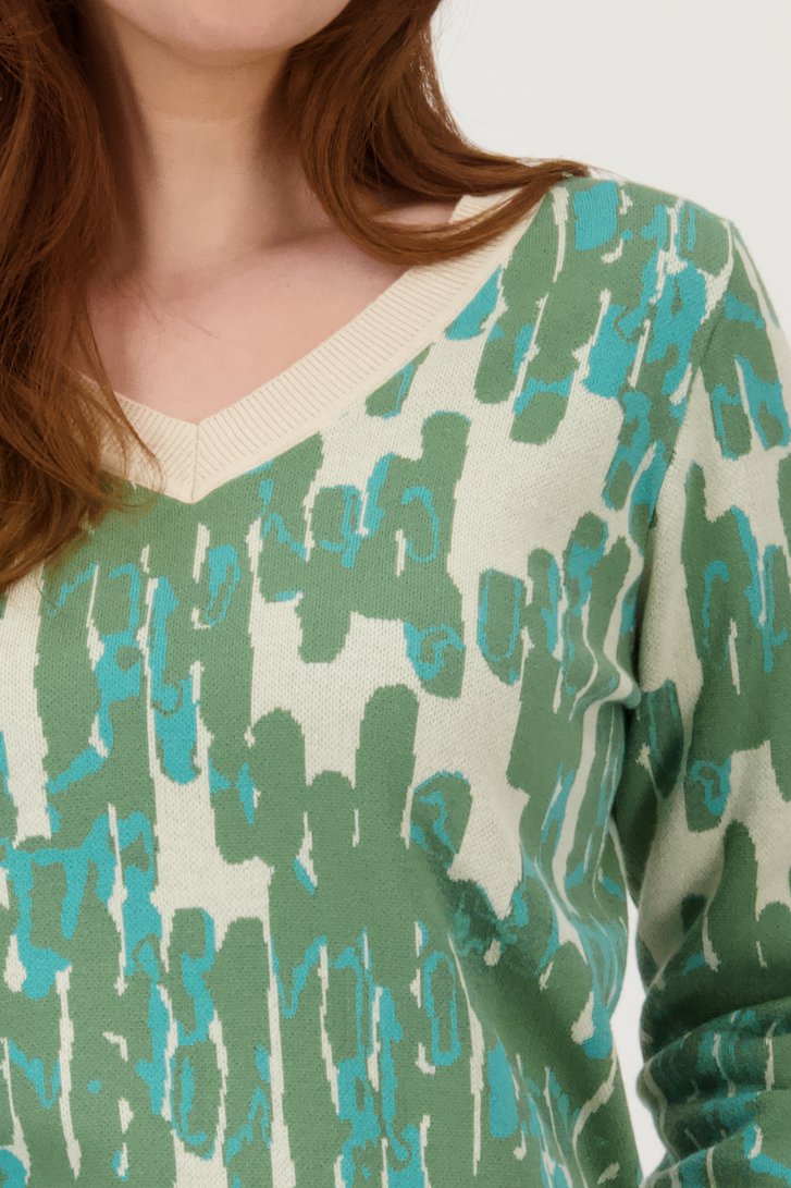 Pull à imprimé vert et col en V de Liberty Loving nature pour Femmes