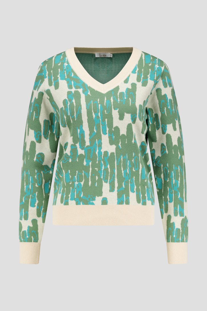 Pull à imprimé vert et col en V de Liberty Loving nature pour Femmes