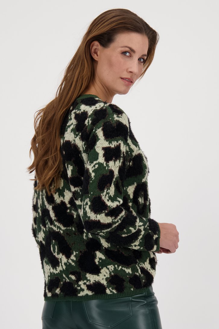 Pull à motif kaki en noir et écru de Louise pour Femmes