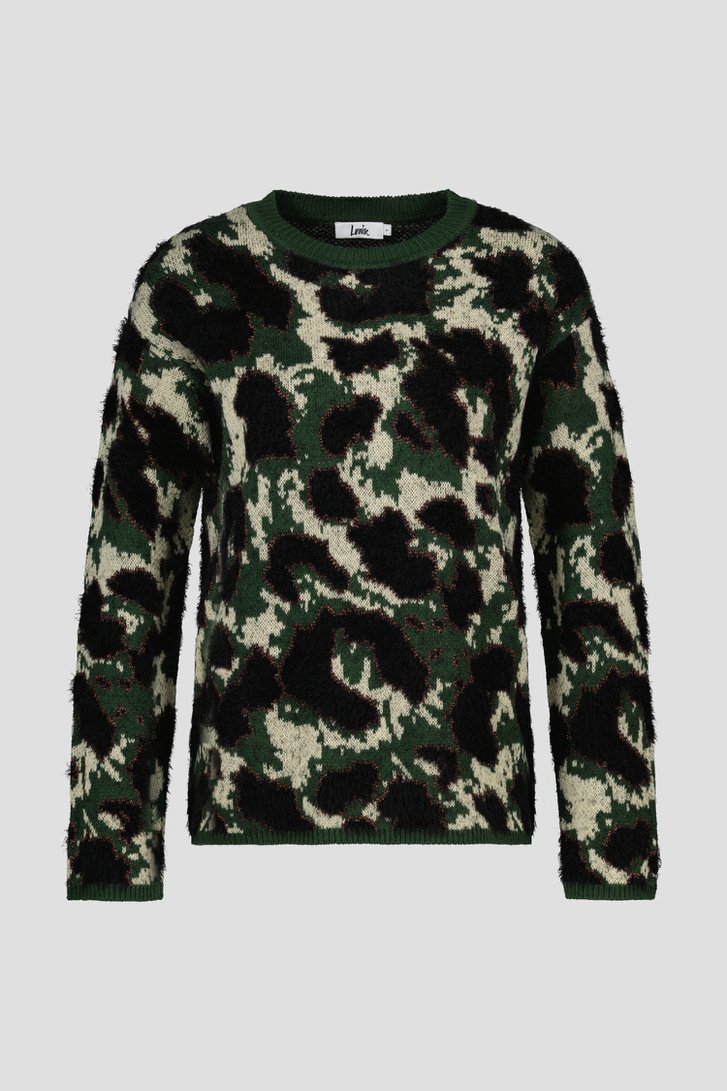 Pull à motif kaki en noir et écru de Louise pour Femmes