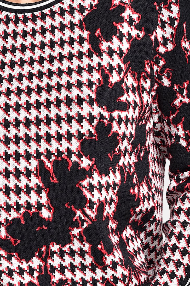 Pull avec imprimé noir-blanc-rouge et motif floral de Bicalla pour Femmes