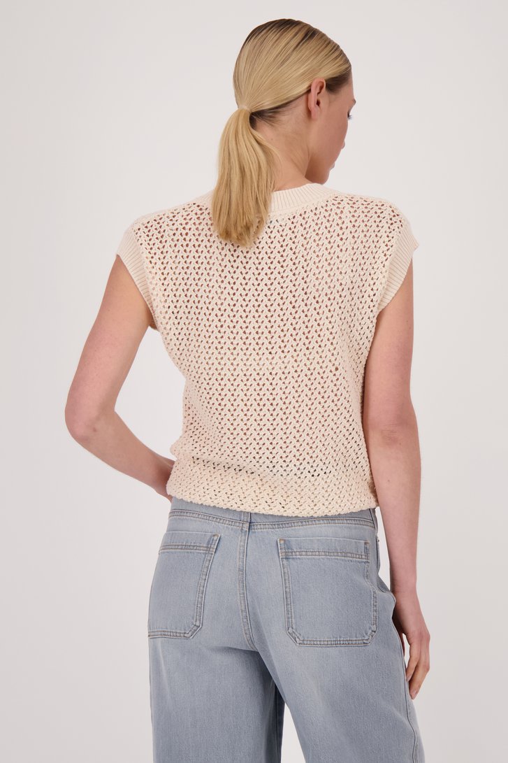 Pull beige à motif ajouré et manches courtes de Liberty Island pour Femmes