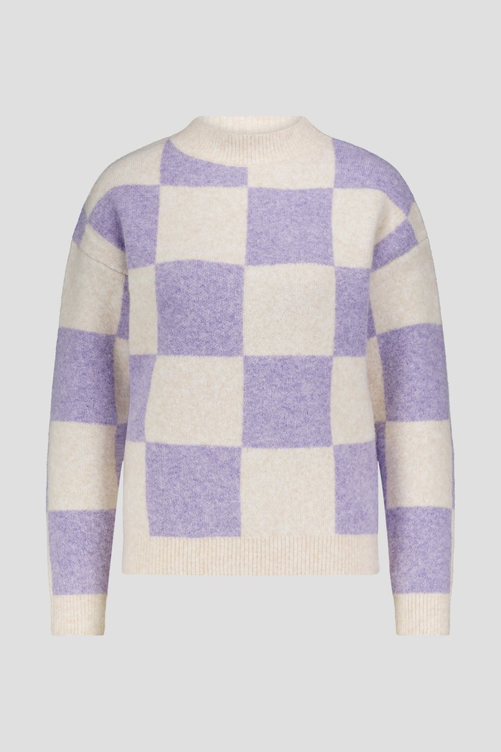 Photo produit 1 de Pull beige à motif damier lilas de Liberty Loving nature pour Femmes