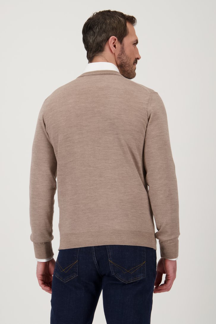 Le dos de Pull beige avec col en V et laine de Dansaert Black Premium pour Hommes