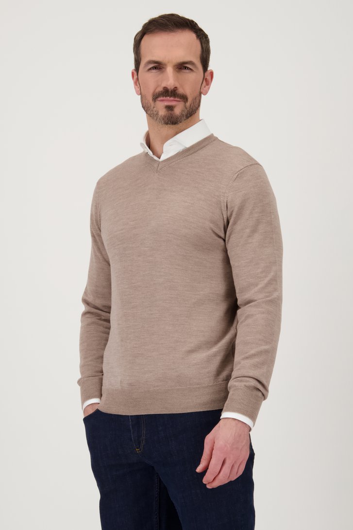 Le devant de Pull beige avec col en V et laine de Dansaert Black Premium pour Hommes