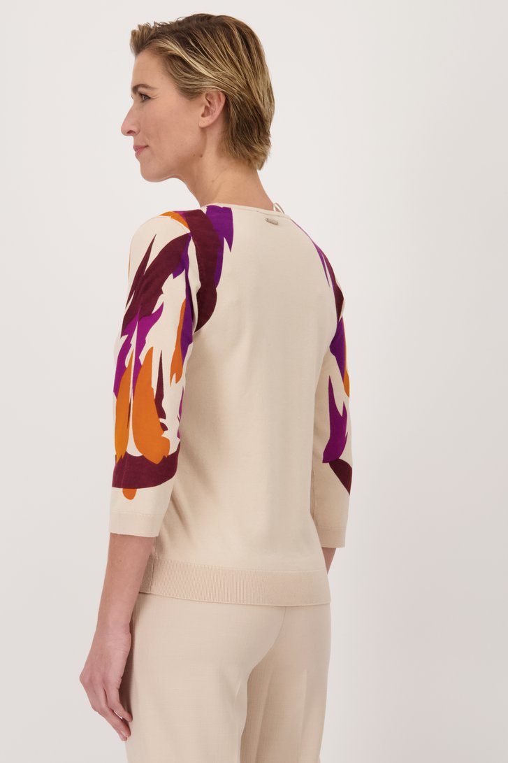 Pull beige avec motif violet-orange  de Claude Arielle pour Femmes