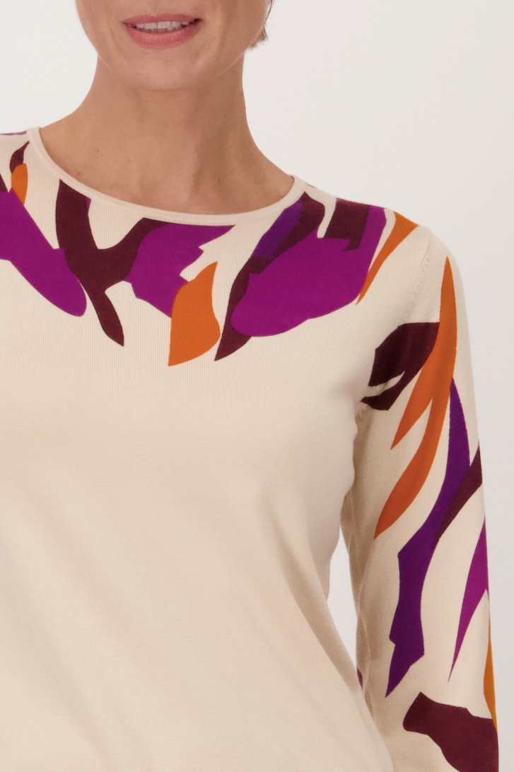 Pull beige avec motif violet-orange  de Claude Arielle pour Femmes