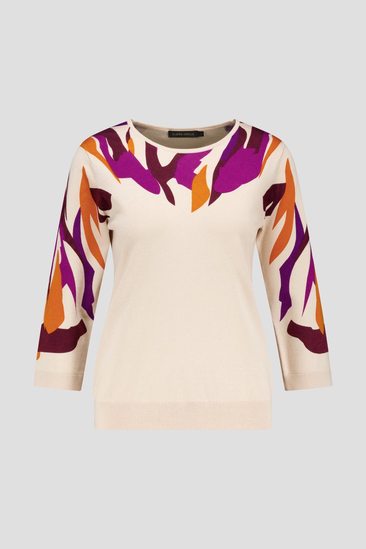 Pull beige avec motif violet-orange  de Claude Arielle pour Femmes