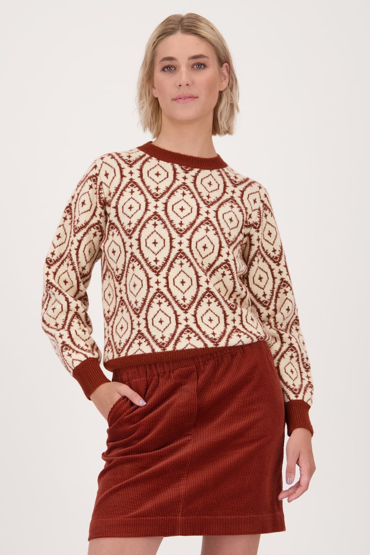 Pull beige clair avec motif brun-rouge de Libelle pour Femmes