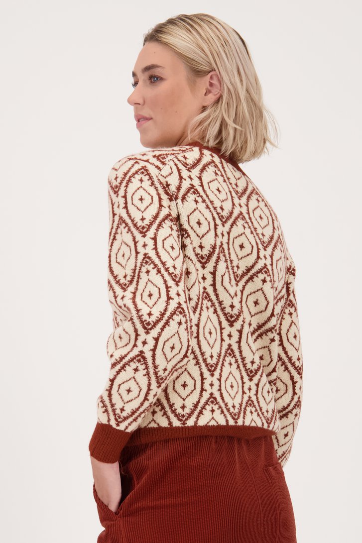 Pull beige clair avec motif brun-rouge de Libelle pour Femmes