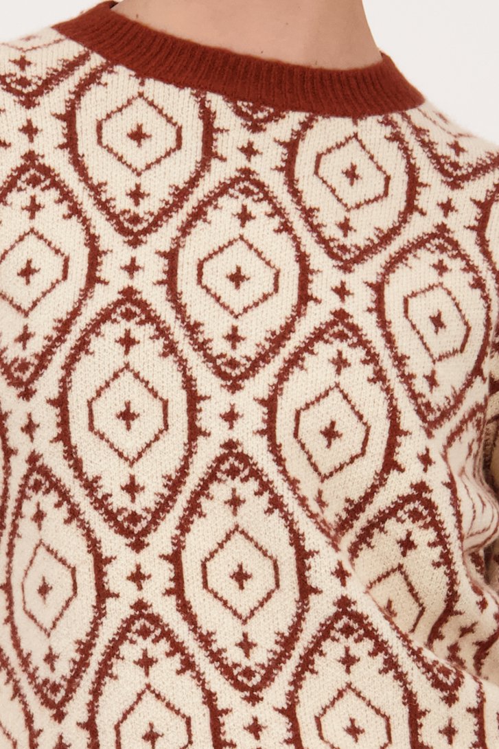 Pull beige clair avec motif brun-rouge de Libelle pour Femmes