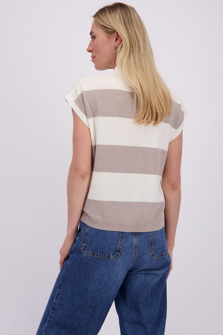 Le dos de Pull beige-écru à rayures avec col polo de Liberty Island pour Femmes