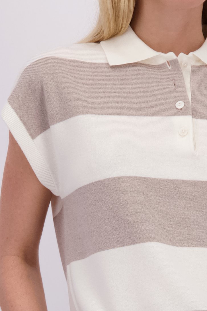 Détail de Pull beige-écru à rayures avec col polo de Liberty Island pour Femmes