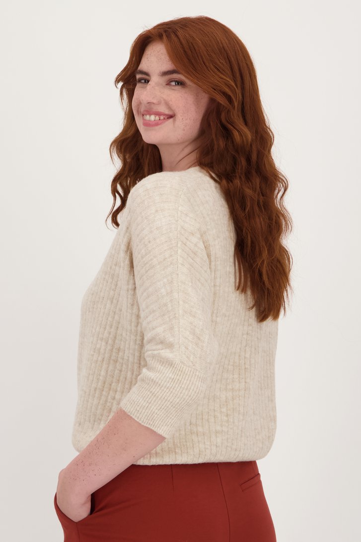 Pull beige en maille côtelée à manches 3/4 de Libelle pour Femmes