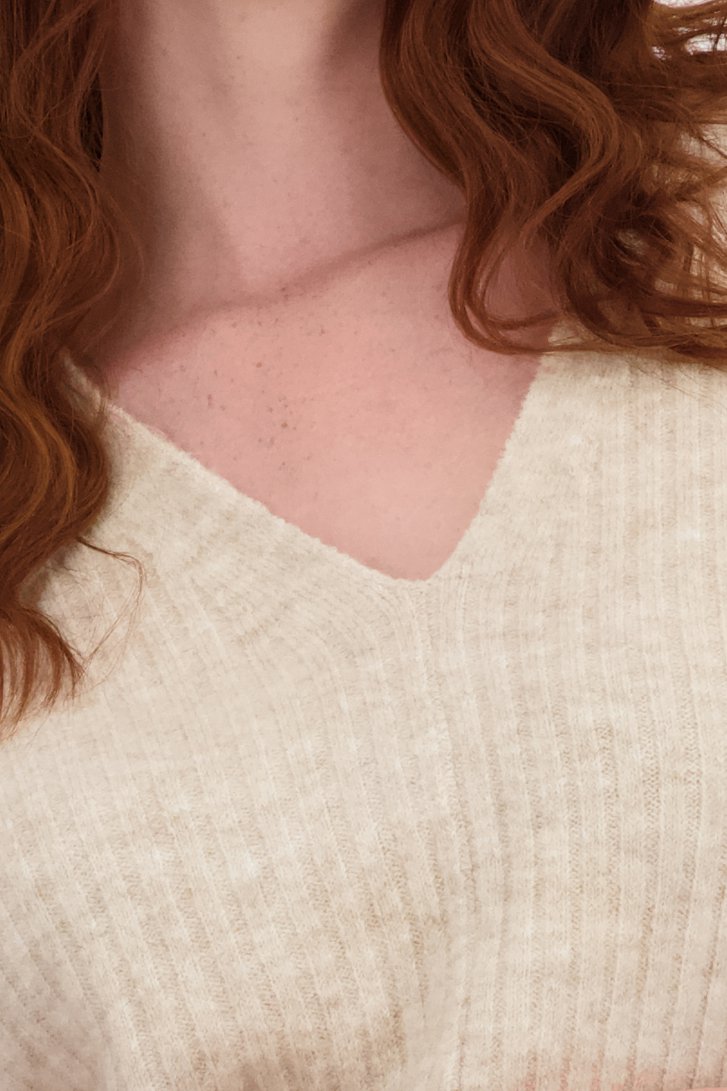 Pull beige en maille côtelée à manches 3/4 de Libelle pour Femmes