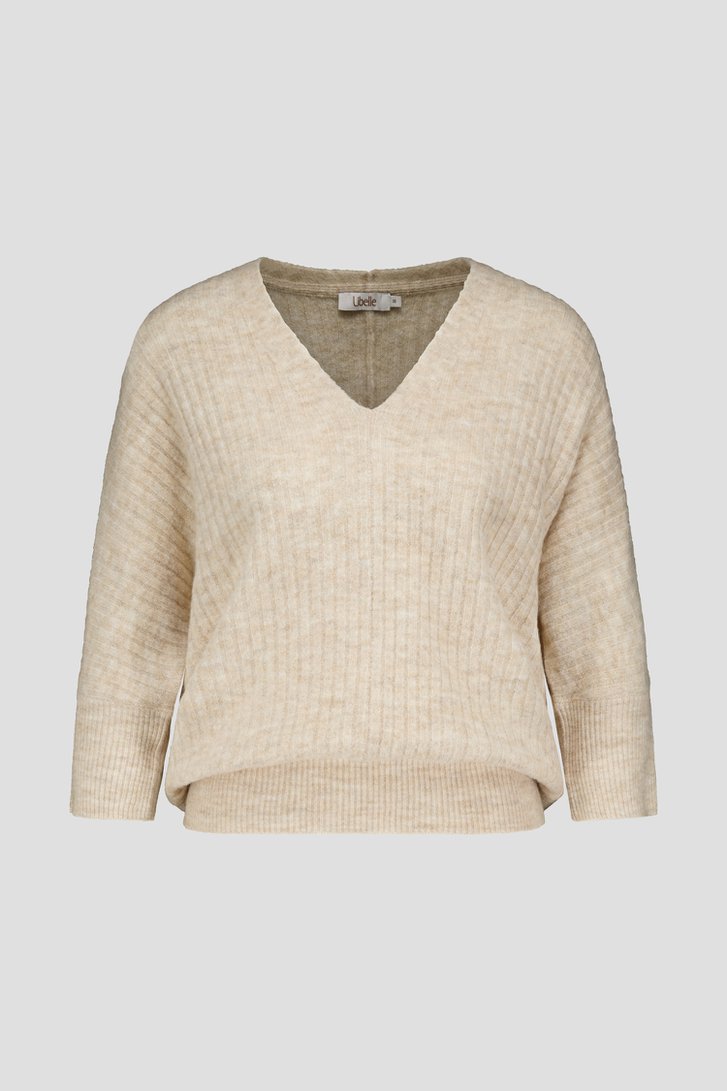 Pull beige en maille côtelée à manches 3/4 de Libelle pour Femmes