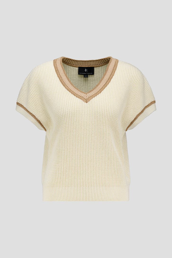 Pull beige tricoté à manches courtes de AC by Annelien Coorevits pour Femmes