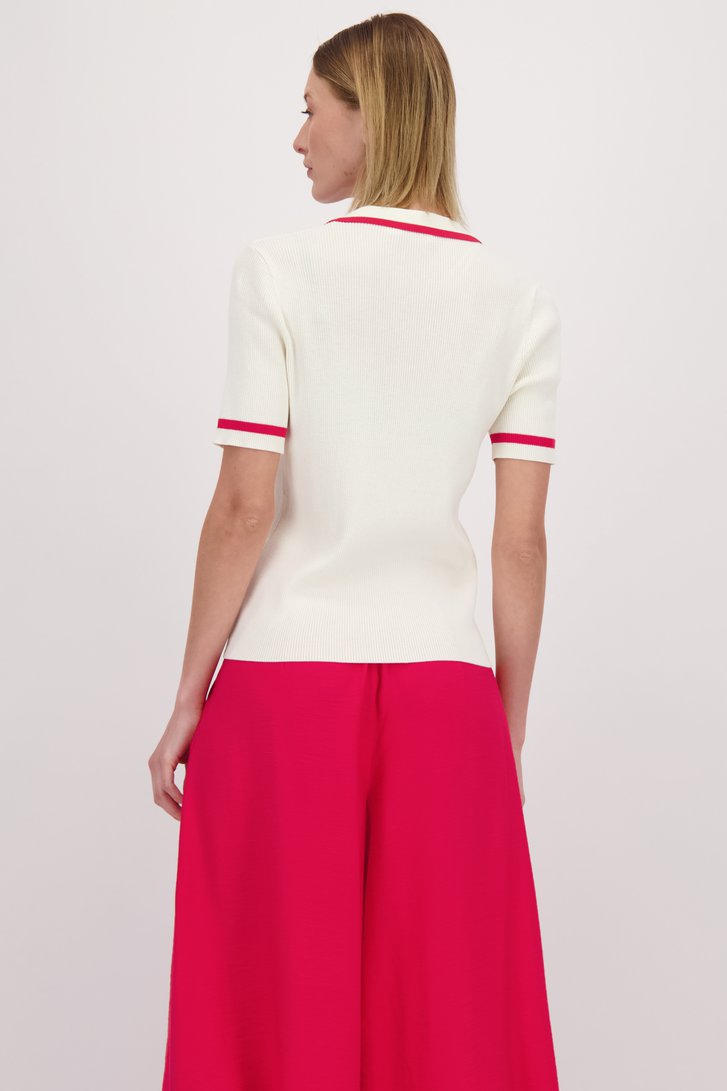 Le dos de Pull blanc avec col polo et accent rouge de D'Auvry pour Femmes