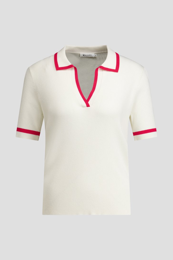 Photo produit 1 de Pull blanc avec col polo et accent rouge de D'Auvry pour Femmes