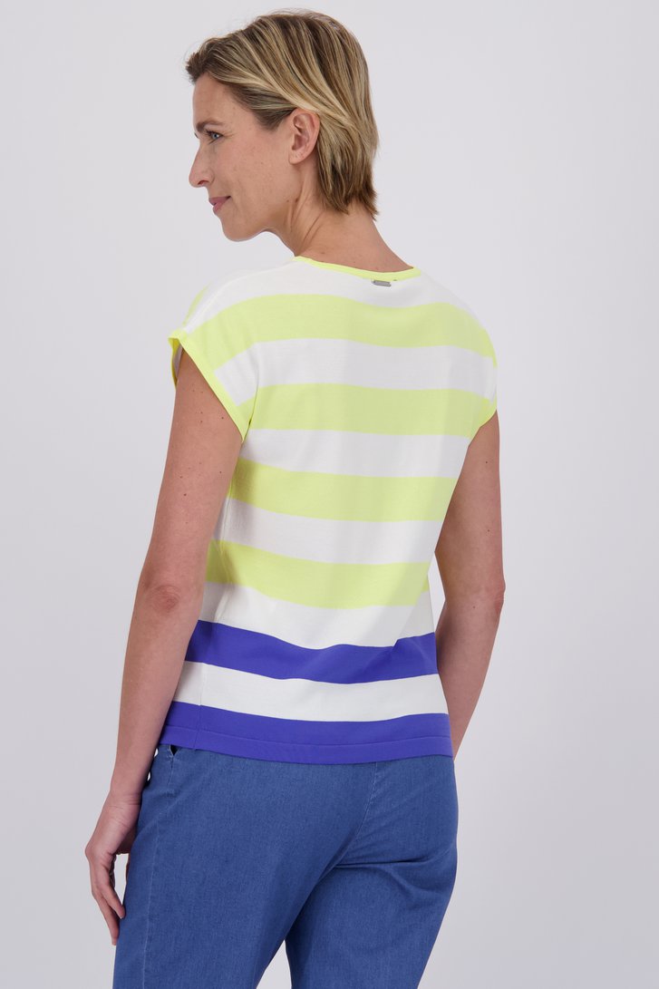 Pull blanc avec motif rayé jaune de Claude Arielle pour Femmes