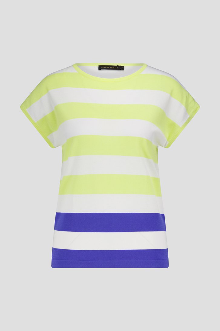 Pull blanc avec motif rayé jaune de Claude Arielle pour Femmes