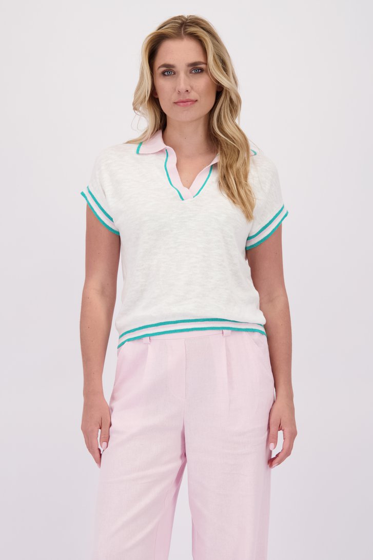 Le devant de Pull blanc en maille à manches courtes de Libelle pour Femmes