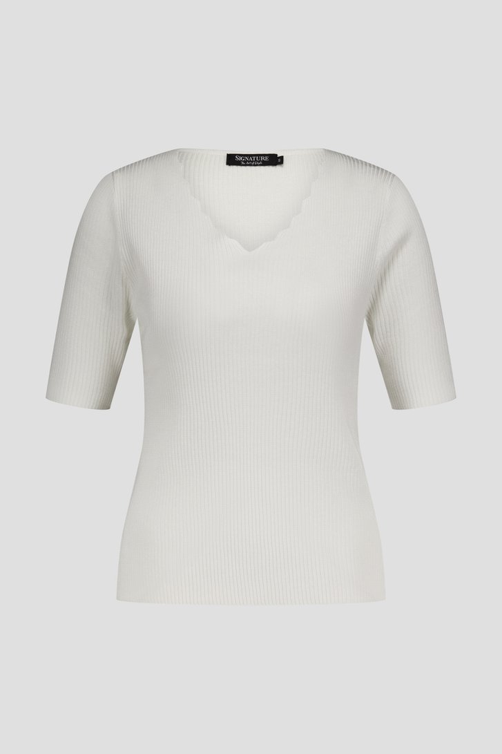 Pull blanc en maille côtelée de Signature pour Femmes