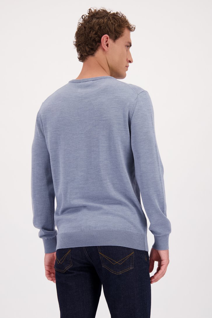 Le dos de Pull bleu à manches longues et col rond de Upper East pour Hommes