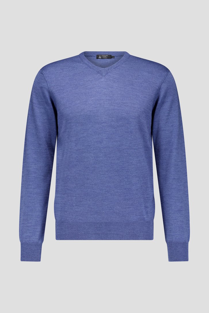 Pull bleu avec col en V et laine de DANPR pour Hommes