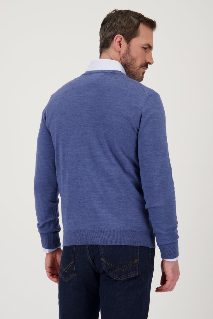 Le dos de Pull bleu avec col en V et laine de Dansaert Black Premium pour Hommes