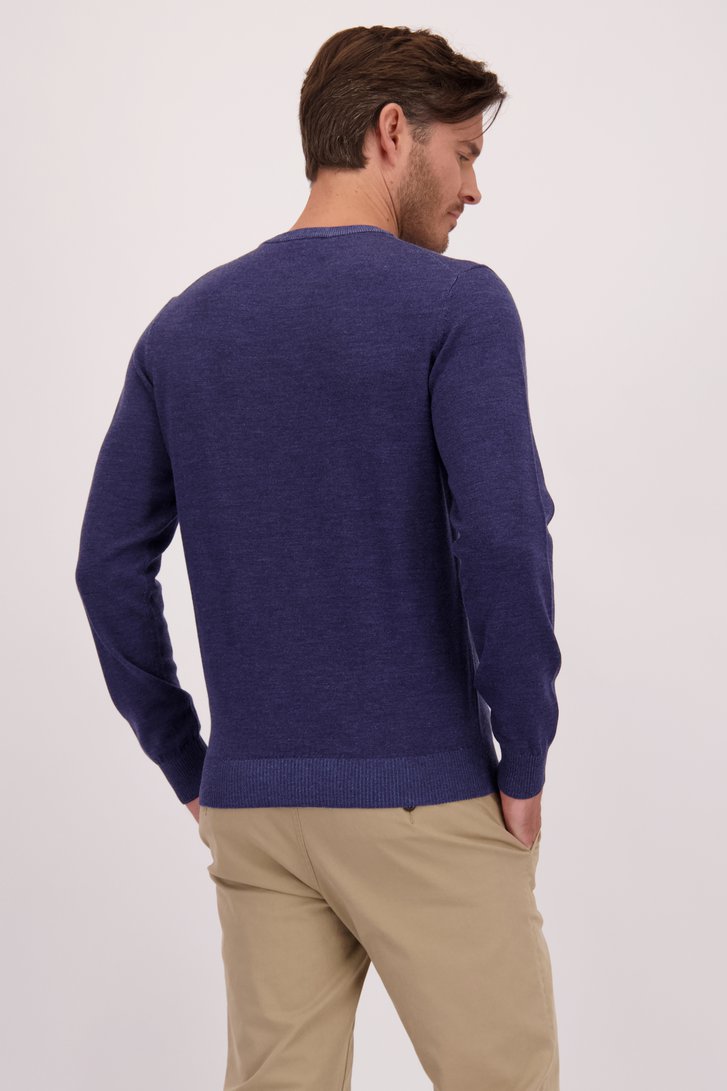 Le dos de Pull bleu chiné avec laine de Upper East pour Hommes