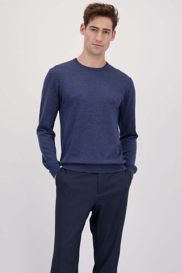 Détail de Pull bleu chiné en laine mérinos à col rond de Matinique pour Hommes