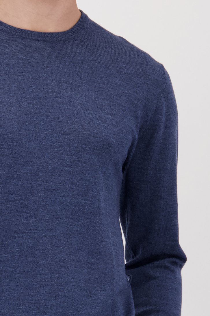 Photo supplémentaire 1 de Pull bleu chiné en laine mérinos à col rond de Matinique pour Hommes