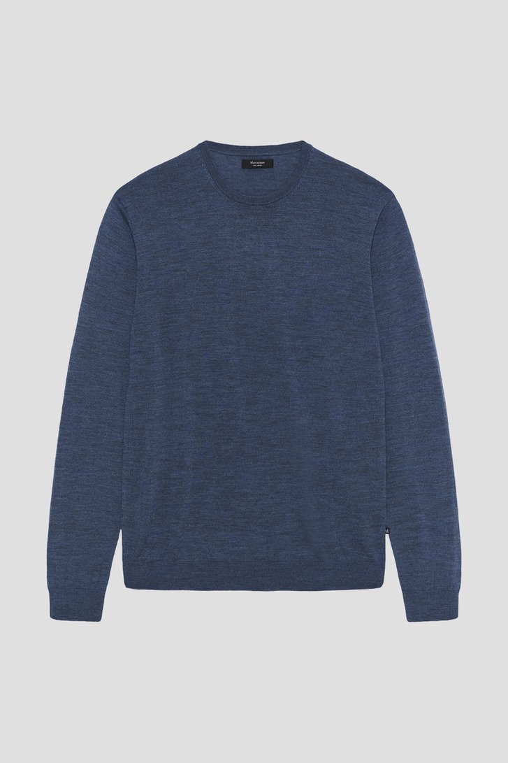 Photo produit 1 de Pull bleu chiné en laine mérinos à col rond de Matinique pour Hommes