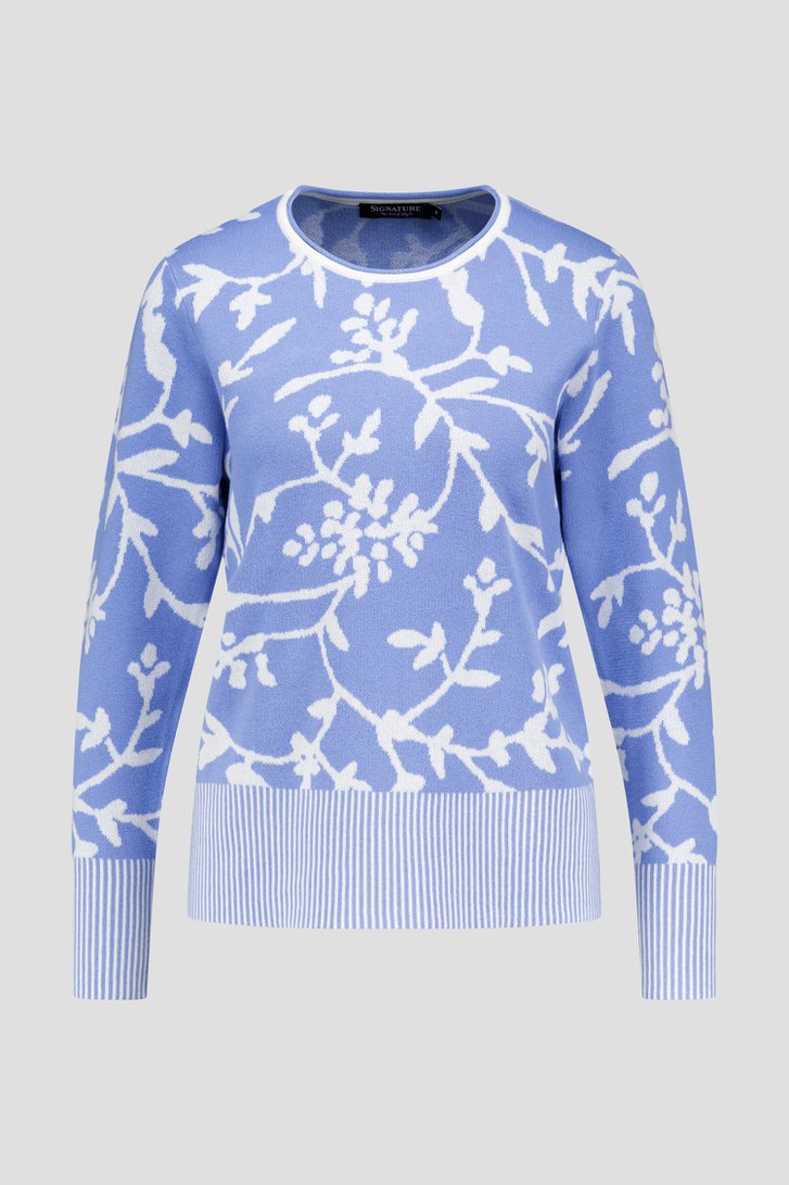Pull bleu clair à fleurs blanches de Signature pour Femmes
