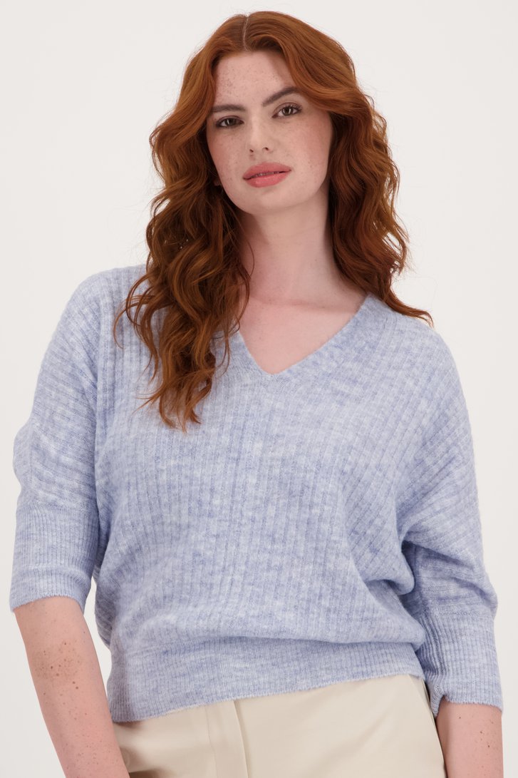 Pull bleu clair en maille côtelée à manches 3/4	 de Libelle pour Femmes